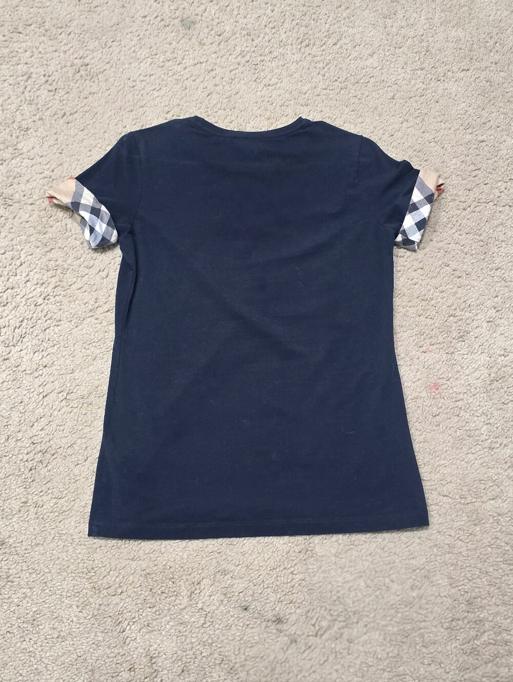 BURBERRY BRIT Shirt Blue Cotton Short Sleeve Nova Check Cuff Navy Blue Sz Medium - Picture 4 of 5